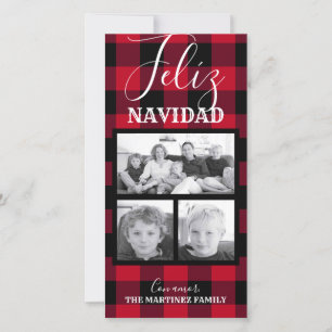 Spanish Feliz Navidad Red Buffalo Check Photos Holiday Card