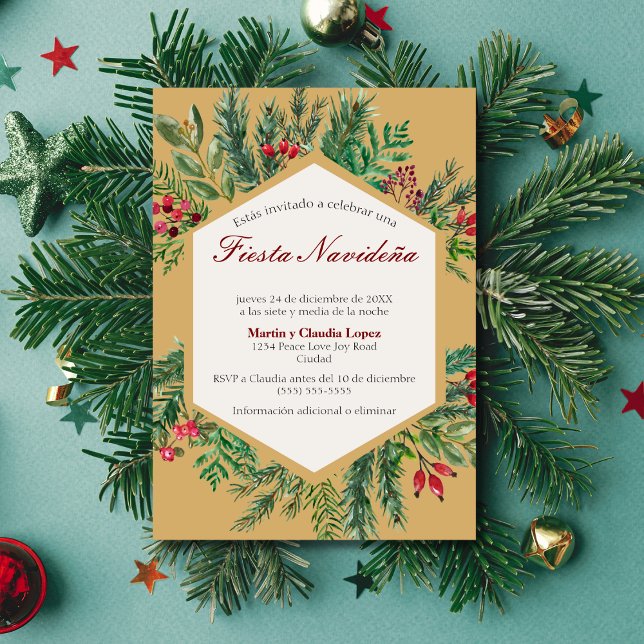 Spanish Fiesta Navideña Classy Chic Cute Christmas Invitation (Creator Uploaded)
