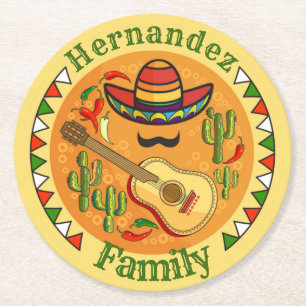 Spanish Fiesta Personalized NAME Fun Cinco De Mayo Round Paper Coaster