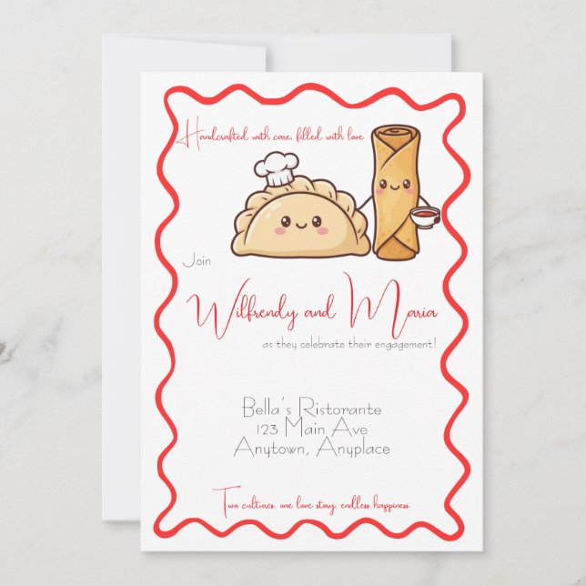 Spanish Filipino Empanada & Lumpia Food Engagement Invitation (Front)