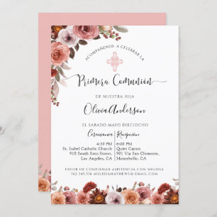 Spanish First Communion Pink Floral Invitation