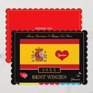 Spanish Flag & Happy New Year/Wishes Spain Heart Holiday Card