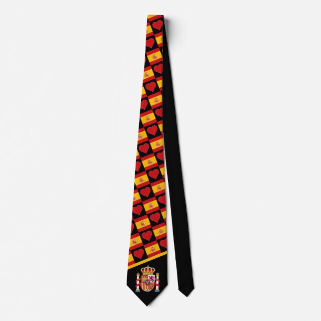 Spanish Flag Heart and Coat of Arms Spain Pride Tie (Front)