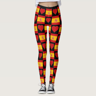 Spanish Flag Heart Pattern Cute Patriotic Spain Leggings