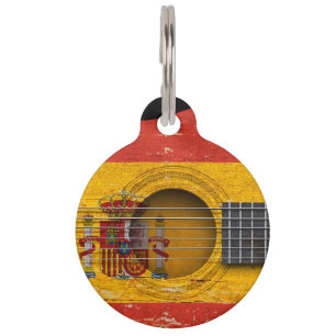 Spanish Flag on Old Acoustic Guitar Pet Tag
