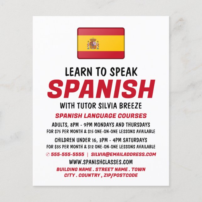Spanish Flag, Spanish Language Course Advertising Flyer (Front)