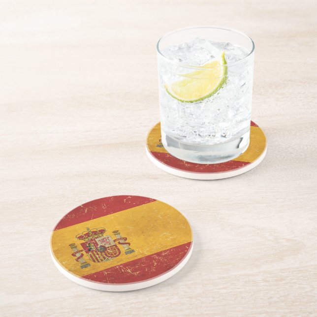 Spanish Flag Vintage Grunge Design Coaster (Side)