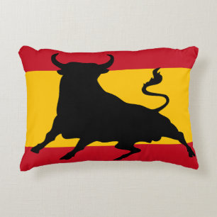 Spanish flag with bull decorative cushion