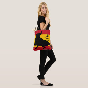 Spanish flag with bull tote bag