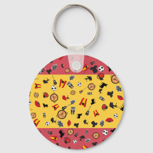 Spanish Flag with famous items of Spain Key Ring