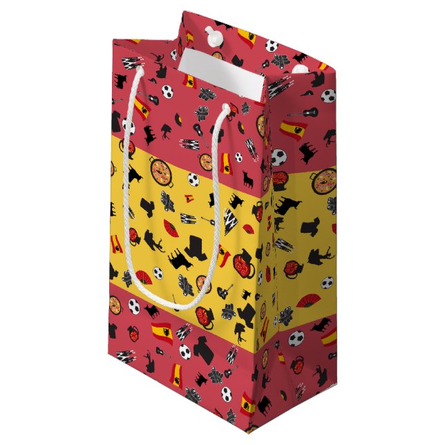 Spanish Flag with items of Spain Small Gift Bag (Front Angled)