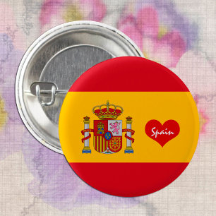 Spanish flag with red heart - fashion/sports fans 3 cm round badge