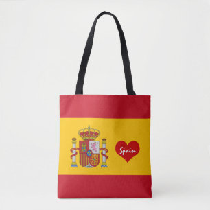 Spanish flag with red heart - fashion/sports fans tote bag