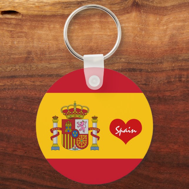 Spanish flag with red heart, Love Spain / sports Key Ring (Front)