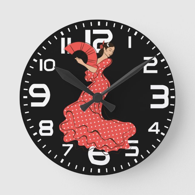 Spanish Flamenco Dancer with Fan Round Clock (Front)