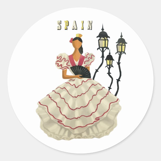 Spanish Flamenco Dancer woman Spain Travel Art    Classic Round Sticker (Front)
