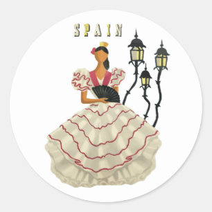 Spanish Flamenco Dancer woman Spain Travel Art   Classic Round Sticker