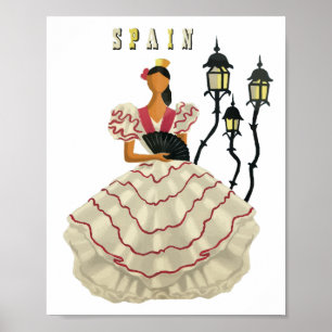 Spanish Flamenco Dancer woman Spain Travel Art  Poster