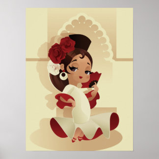 Spanish flamenco festive chibi cartoon girl poster