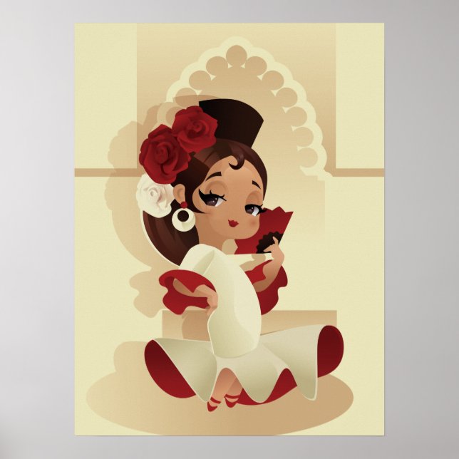 Spanish flamenco festive chibi cartoon girl poster (Front)