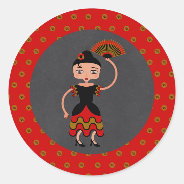 Spanish Flamengo Dancing Birthday Party Classic Round Sticker (Front)