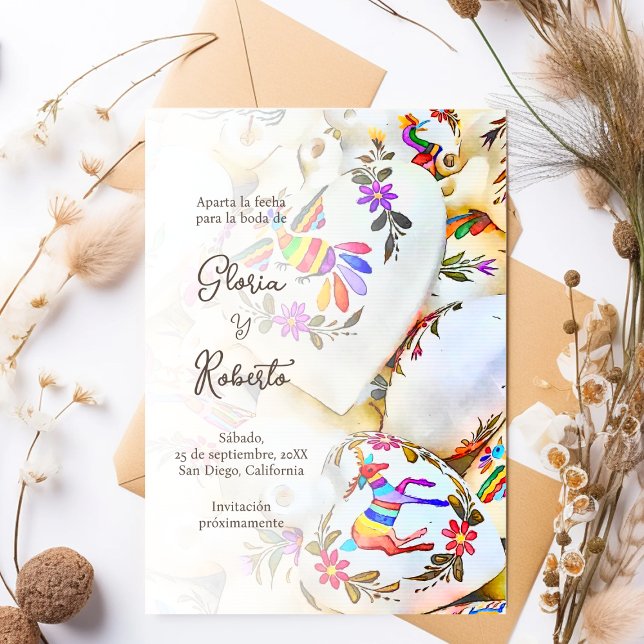 Spanish, Floral Colourful Hearts Mexican Wedding Invitation (Creator Uploaded)