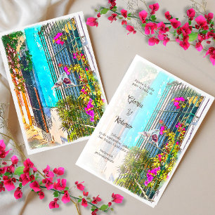 Spanish Floral Colourful Love Birds Mexican Weddin Invitation