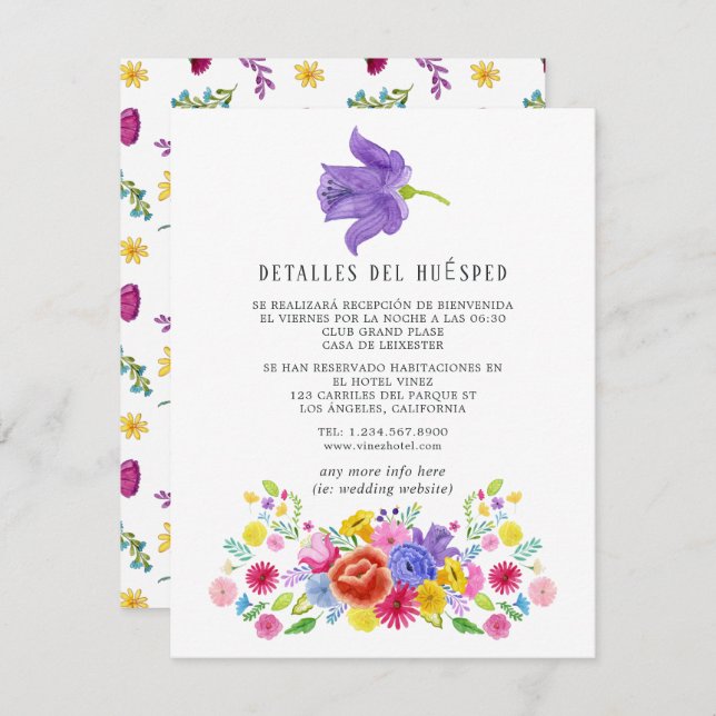 Spanish Floral Fiesta Guest Details Enclosure Card (Front/Back)