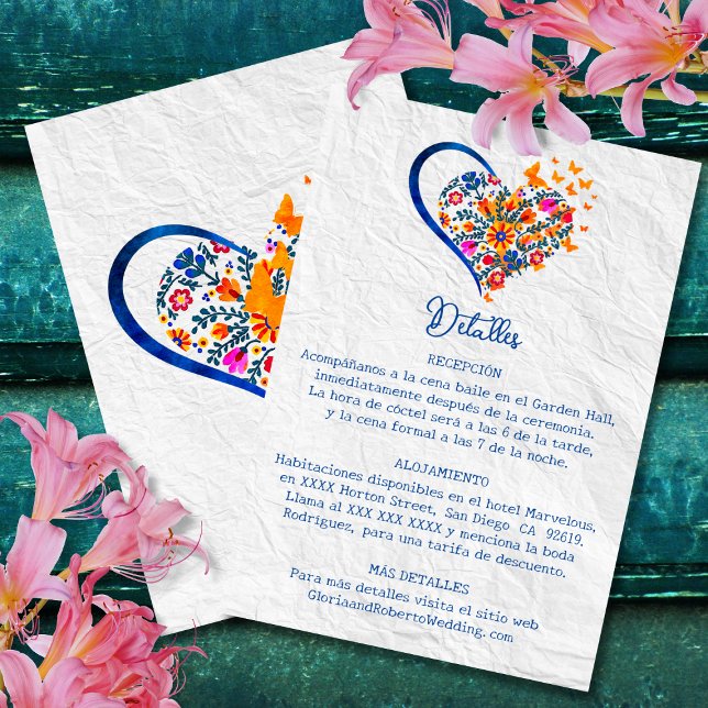 Spanish Floral Heart & Butterflies Mexican Wedding Invitation (Creator Uploaded)