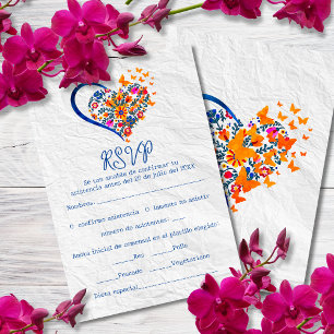 Spanish Floral Heart & Butterflies Mexican Wedding Invitation