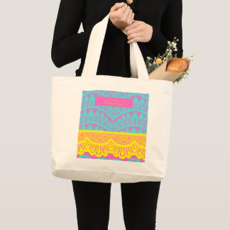 Spanish floralart patterns- Aqua and yellow Large Tote Bag