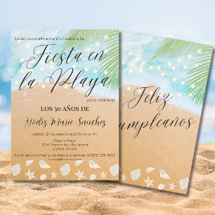 Spanish Fun Beach Sand Shore 50th Birthday Party Invitation