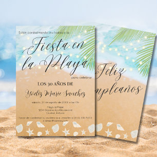 Spanish Fun Beach Sandy Shore 30th Birthday Party Invitation