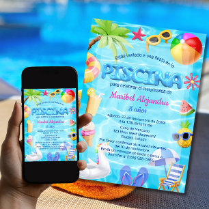 Spanish Fun Pool Party Birthday for Girls Invitation