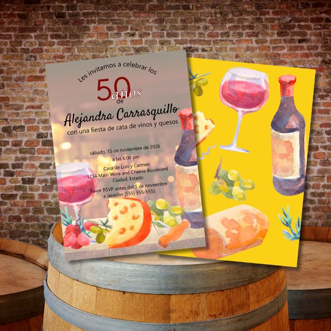 Spanish Fun Wine & Cheese Tasting 50th Birthday Invitation (Creator Uploaded)