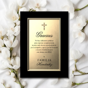 SPANISH Funeral Cross Gold Black PHOTO Thank You Card