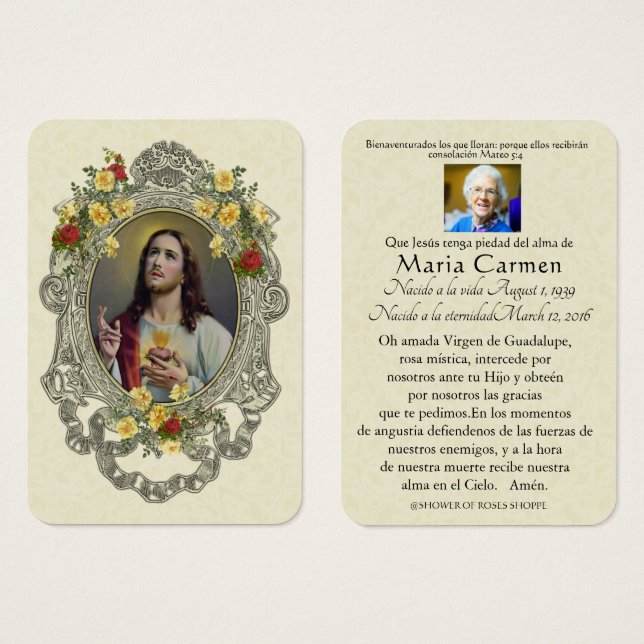 Spanish Funeral Sacred Heart Jesus  Holy Prayer (Front & Back)