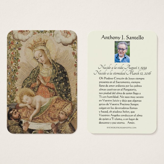 Spanish Funeral Virgin Mary Jesus Memorial Prayer (Front & Back)