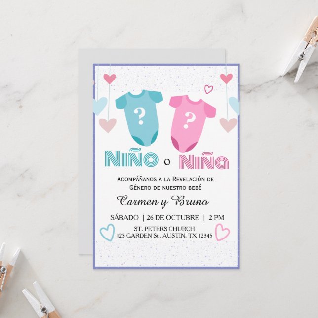 Spanish Gender Reveal Invite Revelacion de genero (Front/Back In Situ)