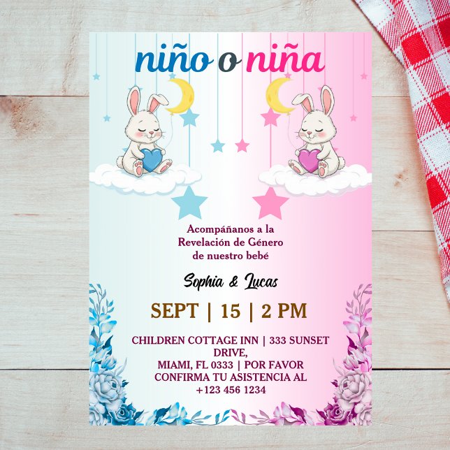 spanish gender reveal Nino o Nina Invitation (Creator Uploaded)