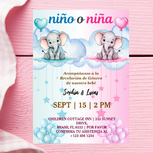 spanish gender reveal Nino o Nina with Elephants Invitation
