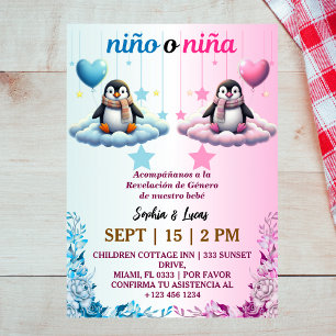 spanish gender reveal Penguin Invitation