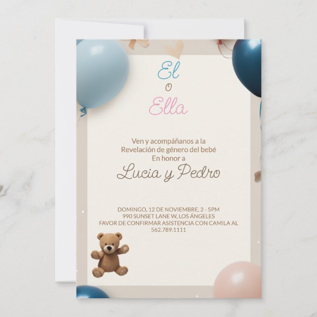 Spanish Gender Reveal - Revelacion de Genero Invitation (Front)
