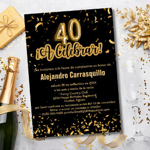 Spanish Glam Black and Gold Confetti 40th Birthday Invitation