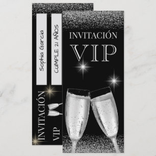 Spanish Glitzy Silver VIP Birthday Party Invitation