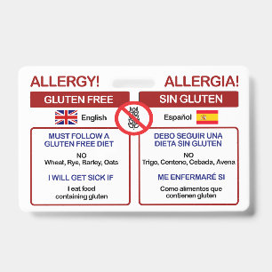 SPANISH Gluten Free Travel Card   Allergy Badge ID Badge