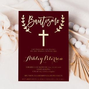 Spanish Gold burgundy red elegant script baptism