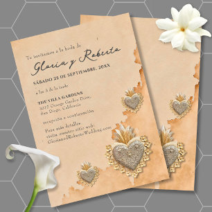 Spanish, Golden Milagros Heart Mexican Wedding Invitation