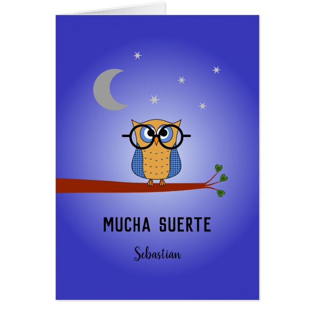 Spanish good luck personalised owl (Front)