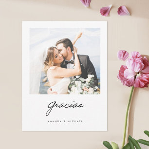 Spanish Gracias Elegant Modern Photo Wedding Thank You Card